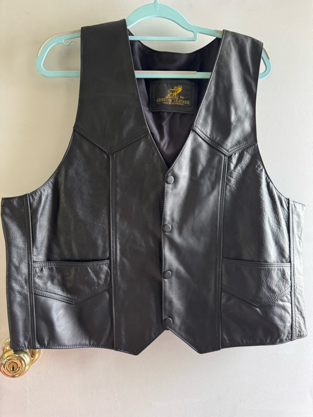 Men's Black Genuine Leather Vest - Classic Button Front